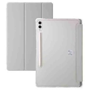 For Samsung Galaxy Tab S9+ 3-Fold Clear Acrylic Leather Tablet Case(Grey)
