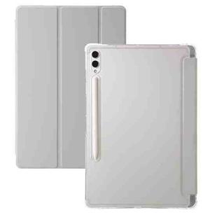 For Samsung Galaxy Tab S10 Ultra 3-Fold Clear Acrylic Leather Tablet Case(Grey)