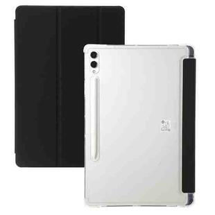 For Samsung Galaxy Tab S10 FE+ 3-Fold Clear Acrylic Leather Tablet Case(Black)