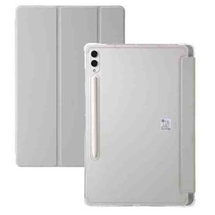 For Samsung Galaxy Tab S10 FE+ 3-Fold Clear Acrylic Leather Tablet Case(Grey)
