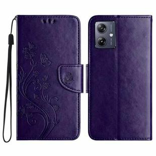 For Motorola Moto G54 Butterfly Flower Pattern Flip Leather Phone Case(Dark Purple)