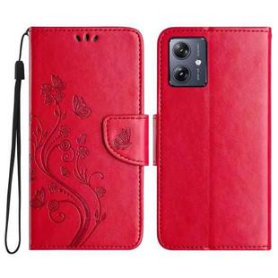 For Motorola Moto G55 Butterfly Flower Pattern Flip Leather Phone Case(Red)