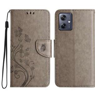 For Motorola Moto G55 Butterfly Flower Pattern Flip Leather Phone Case(Grey)