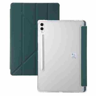 For Samsung Galaxy Tab S10 FE / S9 FE Clear Acrylic Deformation Leather Tablet Case(Deep Green)