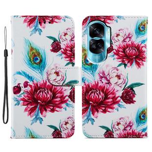 For Honor 90 Lite Painted Pattern Horizontal Flip Leather Phone Case(Peacock Flower)