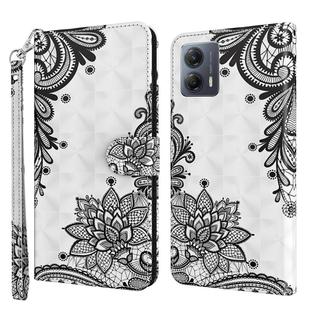 For Motorola Moto G54 3D Painting Pattern Flip Leather Phone Case(Diagonal Black Flower)