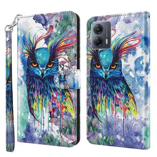 For Motorola Moto G54 3D Painting Pattern Flip Leather Phone Case(Watercolor Owl)