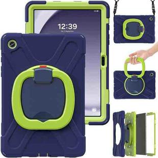 For Samsung Galaxy Tab A9+ Silicone Hybrid PC Tablet Case with Holder & Shoulder Strap(Navy Blue + Lime)