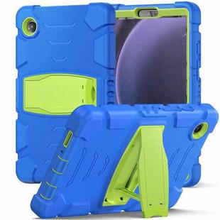 For Samsung Galaxy Tab A9 3-Layer Protection Screen Frame + PC + Silicone Shockproof Combination Tablet Case with Holder(Blue+Lime)