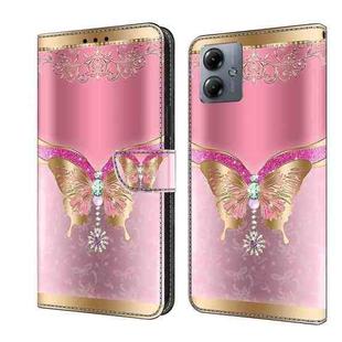 For Motorola Moto G14 Crystal 3D Shockproof Protective Leather Phone Case(Pink Bottom Butterfly)