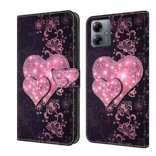 For Motorola Moto G14 Crystal 3D Shockproof Protective Leather Phone Case(Lace Love)