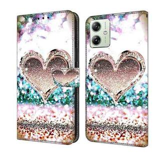 For Motorola Moto G54 Crystal 3D Shockproof Protective Leather Phone Case(Pink Diamond Heart)