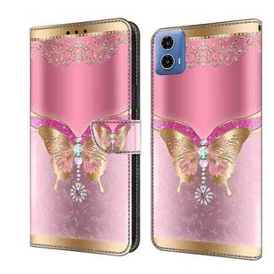 For Motorola Moto G24 Power Crystal 3D Shockproof Protective Leather Phone Case(Pink Bottom Butterfly)