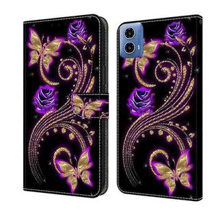 For Motorola Moto G24 Power Crystal 3D Shockproof Protective Leather Phone Case(Purple Flower Butterfly)