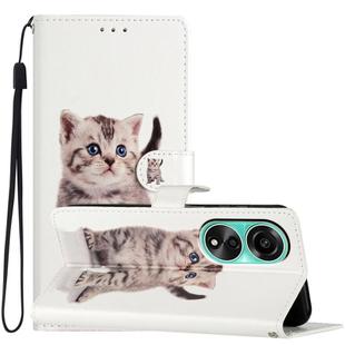 For OPPO A38 4G Colored Drawing Leather Phone Case(Little Tabby Cat)