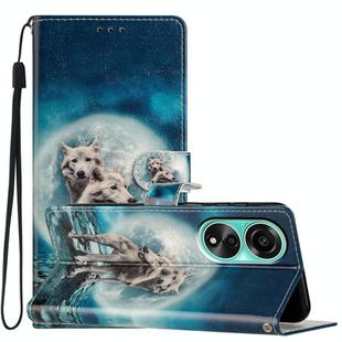 For OPPO A58 4G Colored Drawing Leather Phone Case(Twin Wolves)