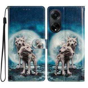 For OPPO A98 Colored Drawing Leather Phone Case(Twin Wolves)