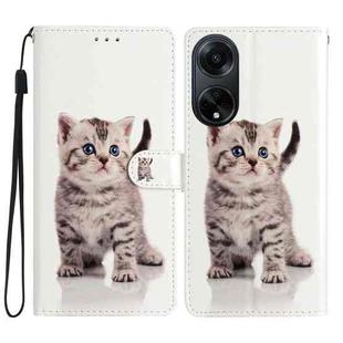 For OPPO A98 Colored Drawing Leather Phone Case(Little Tabby Cat)