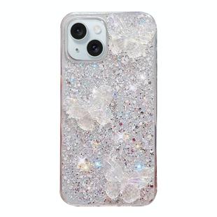 For iPhone 15 Plus Starry Sequin Crystal Butterflies Epoxy TPU Phone Case(Silver)