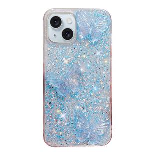 For iPhone 15 Starry Sequin Crystal Butterflies Epoxy TPU Phone Case(Blue)