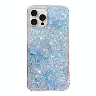 For iPhone 13 Pro Max Starry Sequin Crystal Butterflies Epoxy TPU Phone Case(Blue)