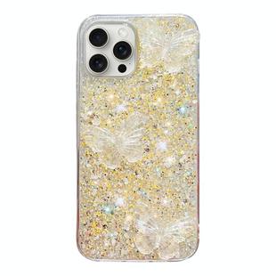 For iPhone 12 Pro Max Starry Sequin Crystal Butterflies Epoxy TPU Phone Case(Yellow)