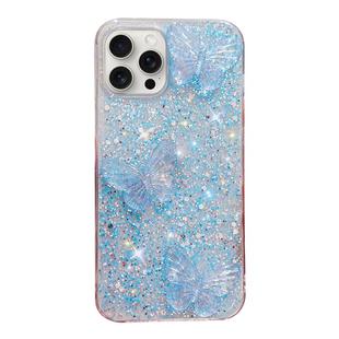For iPhone 12 Pro Starry Sequin Crystal Butterflies Epoxy TPU Phone Case(Blue)