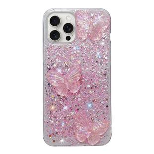 For iPhone 12 Pro Starry Sequin Crystal Butterflies Epoxy TPU Phone Case(Pink)