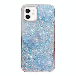 For iPhone 12 mini Starry Sequin Crystal Butterflies Epoxy TPU Phone Case(Blue)