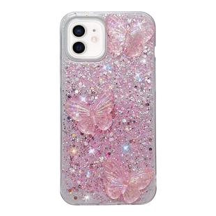 For iPhone 12 mini Starry Sequin Crystal Butterflies Epoxy TPU Phone Case(Pink)