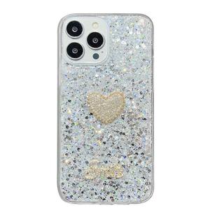 For iPhone 15 Pro Max Starry Sequin Diamond Heart Epoxy TPU Phone Case(Silver)