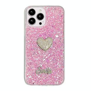 For iPhone 15 Pro Starry Sequin Diamond Heart Epoxy TPU Phone Case(Pink)