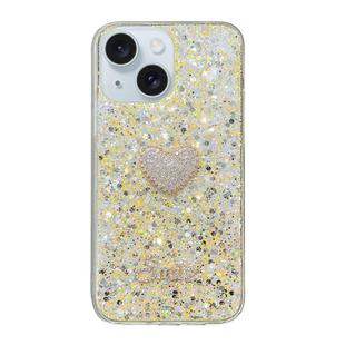 For iPhone 13 mini Starry Sequin Diamond Heart Epoxy TPU Phone Case(Yellow)