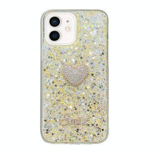 For iPhone 12 Starry Sequin Diamond Heart Epoxy TPU Phone Case(Yellow)