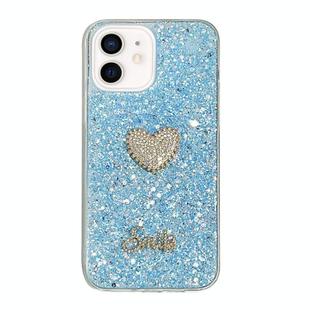 For iPhone 12 Starry Sequin Diamond Heart Epoxy TPU Phone Case(Blue)
