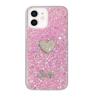 For iPhone 12 Starry Sequin Diamond Heart Epoxy TPU Phone Case(Pink)