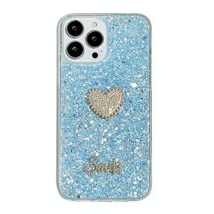 For iPhone 12 Pro Max Starry Sequin Diamond Heart Epoxy TPU Phone Case(Blue)