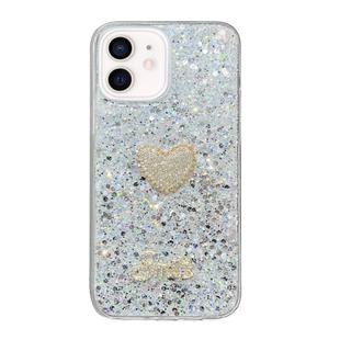 For iPhone 12 mini Starry Sequin Diamond Heart Epoxy TPU Phone Case(Silver)