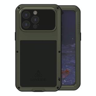 For iPhone 15 Pro Max LOVE MEI Metal Shockproof Life Waterproof Dustproof Phone Case(Army Green)