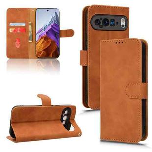 For Google Pixel 9 Pro Skin Feel Magnetic Flip Leather Phone Case(Brown)