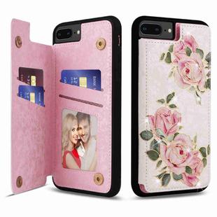 For iPhone 8 Plus / 7 Plus Printed Double Buckle RFID Anti-theft Phone Case(Rose)