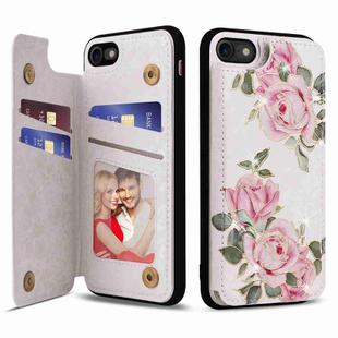 For iPhone SE 2022 / SE 2020 Printed Double Buckle RFID Anti-theft Phone Case(Rose)