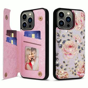 For iPhone 13 Pro Printed Double Buckle RFID Anti-theft Phone Case(Pastoral Rose)