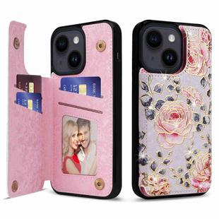 For iPhone 14 Plus Printed Double Buckle RFID Anti-theft Phone Case(Pastoral Rose)