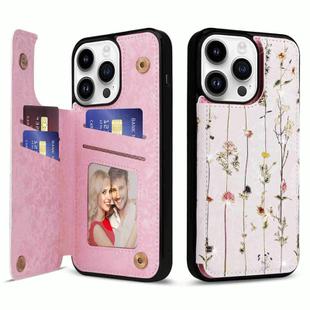 For iPhone 14 Pro Max Printed Double Buckle RFID Anti-theft Phone Case(Dried Flower World)