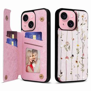 For iPhone 15 Printed Double Buckle RFID Anti-theft Phone Case(Dried Flower World)