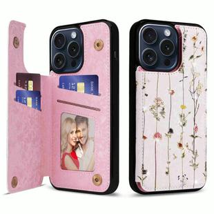 For iPhone 15 Pro Printed Double Buckle RFID Anti-theft Phone Case(Dried Flower World)