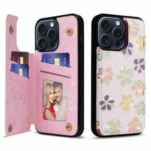 For iPhone 15 Pro Printed Double Buckle RFID Anti-theft Phone Case(Blossoming Flowers)