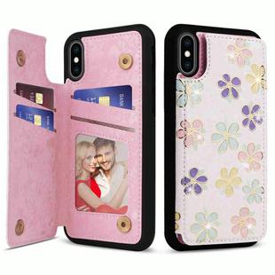 For iPhone XS / X Printed Double Buckle RFID Anti-theft Phone Case(Blossoming Flowers)