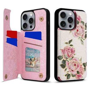 For iPhone 16 Pro Max Printed Double Buckle RFID Anti-theft Phone Case(Rose)